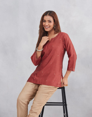 Fabindia Women Embroidered Straight Kurta(Red)