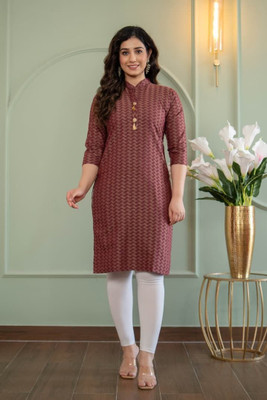 AOSLY Women Printed Straight Kurta(Maroon)