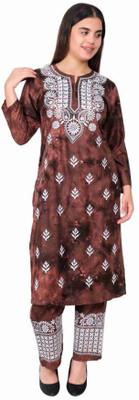 Noor Chikankari Women Chikan Embroidery Ethnic Dress Kurta(Brown)