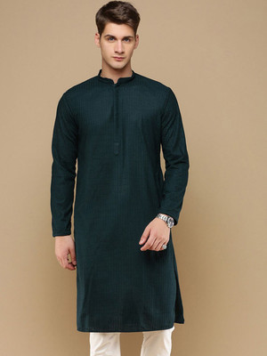 ANOUK Men Geometric Print Straight Kurta(Green)