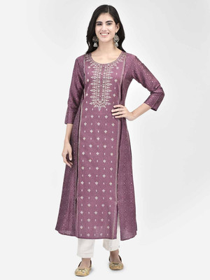 Span Women Self Design A-line Kurta(Purple)