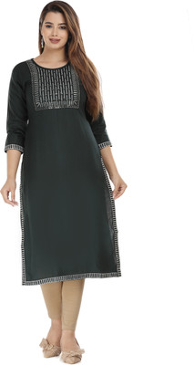 SSTEXTILE Women Embroidered Straight Kurta(Dark Green)