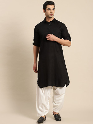 Rajubhai Hargovindas Men Self Design Pathani Kurta(Black)