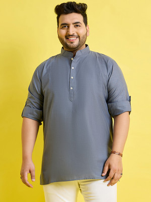 bigbanana Men Solid Straight Kurta(Grey)