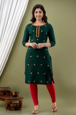 Devshyam Women Embroidered Straight Kurta(Green)