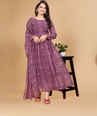 Parth Creation Women Floral Print, Paisley, Printed, Block Print Anarkali Kurta(Maroon)
