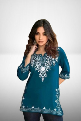 Avnienterprisea Women Solid, Embroidered A-line Kurta(Blue)