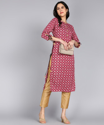 jaipurite Women Printed Straight Kurta(Maroon)