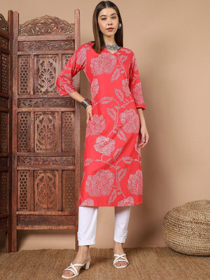ANOUK Women Printed Straight Kurta(Red)