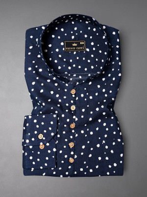 french crown Men Polka Print Straight Kurta(Dark Blue, White)