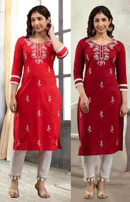 vikshi Women Chikan Embroidery Straight Kurta(Multicolor)