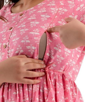 KRISHNA VASTRAM Women Printed Anarkali Kurta(Pink)