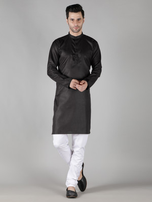 HotGown Men Solid Straight Kurta(Black)
