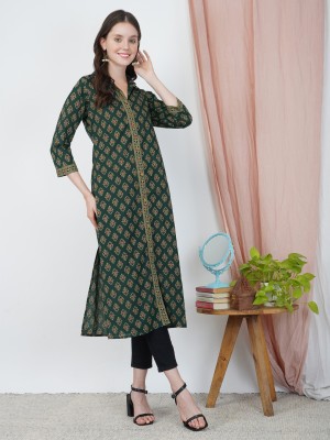 METRO-FASHION Women Printed, Paisley, Floral Print Straight Kurta(Green, Maroon)