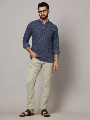 JAPER KURTI Men Self Design Straight Kurta(Blue)