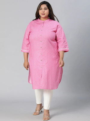 CLOCHOICE Women Polka Print A-line Kurta(Pink)