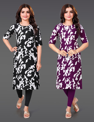 Sargam Women Printed Straight Kurta(Purple)