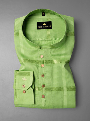french crown Men Checkered Straight Kurta(Green)