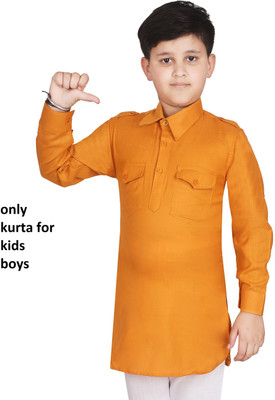 Qtsy Boys Solid Pathani Kurta(Yellow)