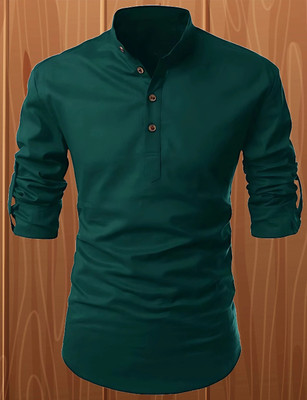 HOC's Men Solid Straight Kurta(Green)
