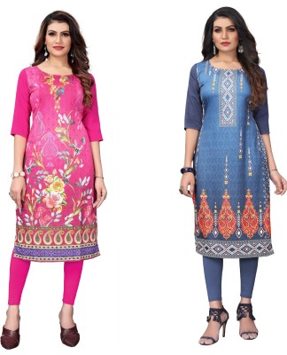 Growmore Fab Women Printed A-line Kurta(Pink, Grey)