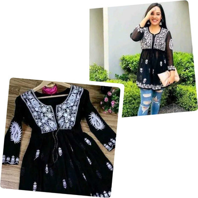 ATOZENTERPRISE Women Embroidered Anarkali Kurta(Black)