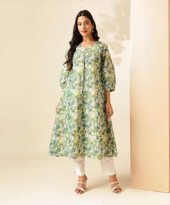 VBUYZ Women Printed A-line Kurta(Light Green)