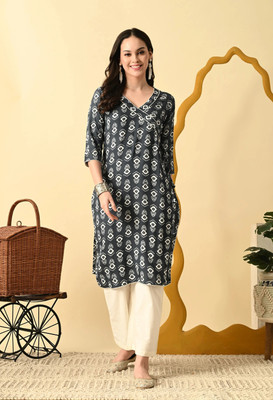 Glowworld Women Printed Straight Kurta(Black)