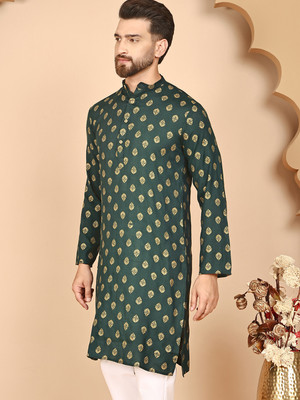 Anouk Rustic Men Printed Straight Kurta(Green)