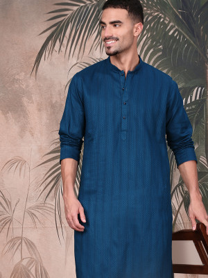 Sangria Men Self Design Straight Kurta(Blue)