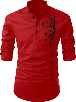 LIRMO Men Printed Straight Kurta(Red)