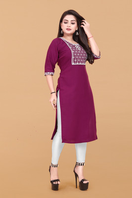 ANITA LYCRA Women Embroidered A-line Kurta(Purple)