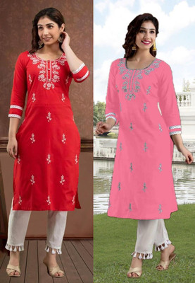 SISTO Women Embroidered Straight Kurta(Multicolor)