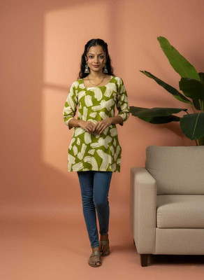 Priti Collection Women Printed Straight Kurta(Green)