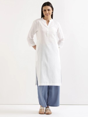 TARUBI Women Solid Straight Kurta(White)