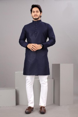 Lady View Men Solid Straight Kurta(Dark Blue)