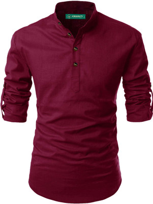 VIMASUTI Men Solid A-line Kurta(Maroon)