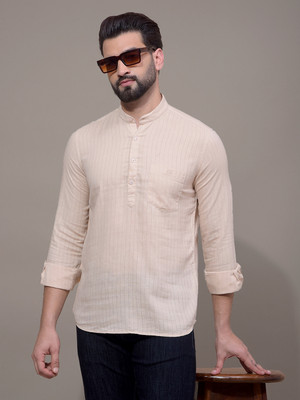 CRIMSOUNE CLUB Men Solid A-line Kurta(Beige)