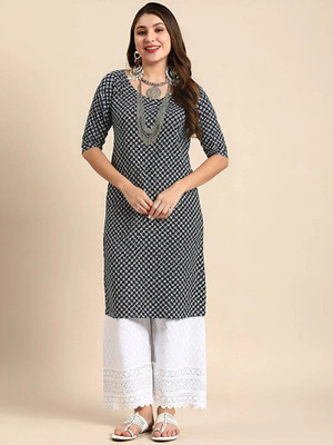 EthnicBasket Women Printed A-line Kurta(Black, White)