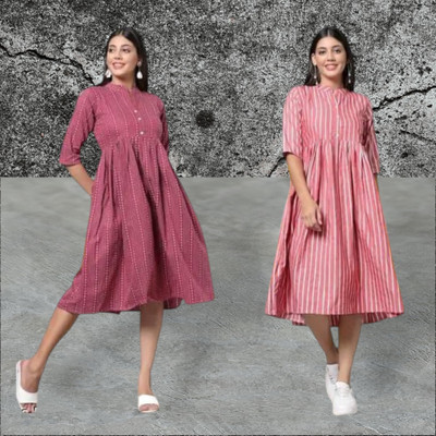 Rangrasiya Creationlp Women A-line Multicolor Midi/Calf Length Dress