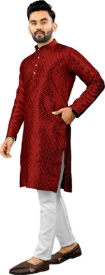 Shree Dutt Creation Men Self Design Straight Kurta(Red)