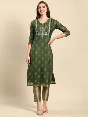 RATAN Women Printed Straight Kurta(Green)