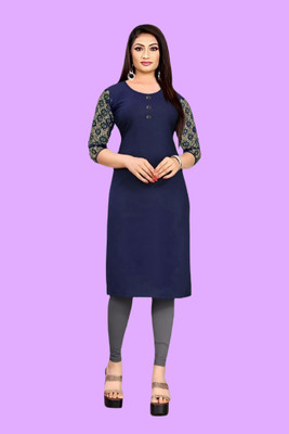 Coft Women Solid Straight Kurta(Dark Blue)
