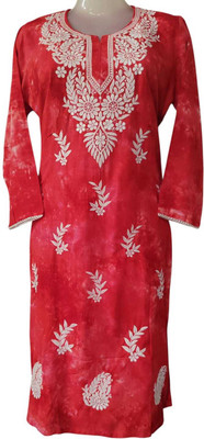 Anshi jari arts Women Embroidered Straight Kurta(Red)