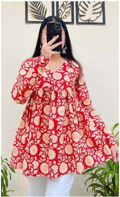 New RJP Craft Women Printed Flared Kurta(Maroon)