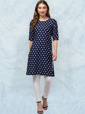 E&A Enterprises Women Printed Straight Kurta(Dark Blue)