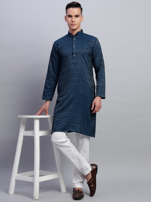NIVATEX Men Woven Design A-line Kurta(Blue)