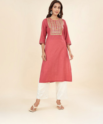 Rangmanch by Pantaloons Women Printed Straight Kurta(Pink)