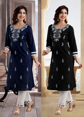 SISTO Women Embroidered Straight Kurta(Multicolor)