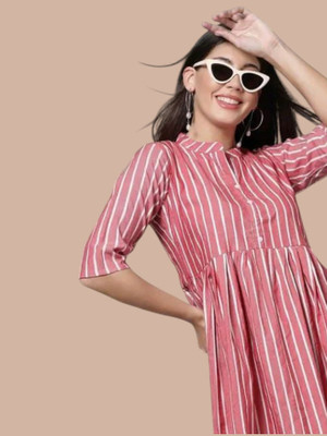 TheIconFashion Women Fit and Flare Pink Ankle Length Dress